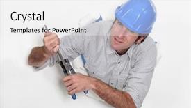  Presentation with chisel - Audience pleasing slides consisting of blockade - tradesman clasping a chisel backdrop and a  colored foreground