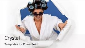  Presentation with hair - PPT theme enhanced with blockade - woman in a bathrobe background and a  colored foreground