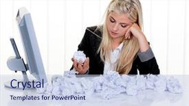  Presentation with ideas - Beautiful PPT layouts featuring blockade - young woman with paper searches backdrop and a  colored foreground