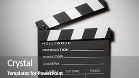  Presentation with cinema - Slide deck having blockbuster - clapperboard cinema on white background and a dark gray colored foreground