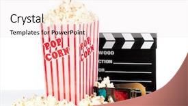  Presentation with popcorn movie - PPT theme having blockbuster - popcorn box with clapper board background and a sky blue colored foreground