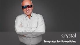  Presentation with elegant man in glasses optics - Audience pleasing presentation design consisting of blockbuster - portrait of senior man backdrop and a dark gray colored foreground