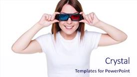  Presentation with studio - Cool new slides with blockbuster - smiley young woman looking backdrop and a sky blue colored foreground