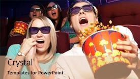  Presentation with cinema - PPT theme having blockbuster - young couple sitting background and a coral colored foreground