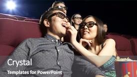  Presentation with cinema - Amazing PPT theme having blockbuster - young couple sitting backdrop and a gray colored foreground