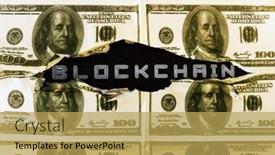  Presentation with blockchain - Slides featuring blockchain english alphabet in broken dollar banknote background and a yellow colored foreground