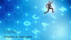  Presentation with blockchain - Cool new presentation theme with blockchain innovative concept with businessman backdrop and a cyan colored foreground