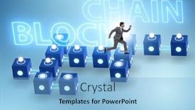  Presentation with blockchain - Beautiful PPT theme featuring blockchain innovative concept with businessman backdrop and a light blue colored foreground