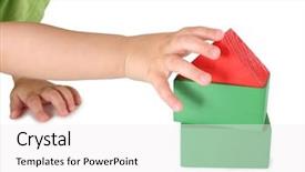  Presentation with children plush toy and dolls - Slide set enhanced with foundation blocks - children's hand and toy house background and a white colored foreground