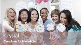  Presentation with pregnant woman - PPT theme having beautiful girl in hair curlers on blue background over snow effect background and a light gray colored foreground