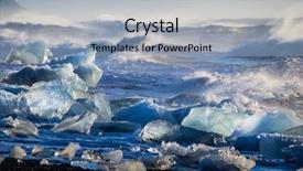  Presentation with ice break - Presentation featuring blocks of ice from the glaciers break up and is washed ashore by the strong waves of the north atlantic sea in iceland background and a light blue colored foreground