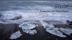  Presentation with ice break - Slide set consisting of blocks of ice from the glaciers break up and is washed ashore by the strong waves of the sea in iceland background and a seafoam green colored foreground