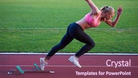  Presentation with track field - Slide deck featuring blocks on the athletic track background and a violet colored foreground