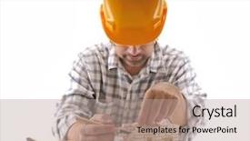  Presentation with building a house - Slide deck featuring blocks play - adult man building a brick background and a coral colored foreground