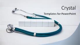  Presentation with medical desk - Colorful presentation design enhanced with blocks with stethoscope on desk backdrop and a sky blue colored foreground