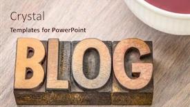  Presentation with blog - Beautiful PPT layouts featuring blog word abstract in vintage letterpress printing blocks against grained wood with a cup of tea backdrop and a lemonade colored foreground