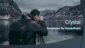  Presentation with blogger - Slide set enhanced with blogger taking picture of mountain background and a tawny brown colored foreground