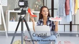  Presentation with bata quality control shoes pdf - Presentation theme featuring pc broadcast - young female blogger with shoes background and a light blue colored foreground