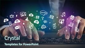  Presentation with blogger - Theme featuring blogger woman typing on keyboard background and a  colored foreground