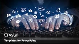  Presentation with man and woman divorce drawing - Colorful PPT theme enhanced with blogger woman typing on keyboard backdrop and a  colored foreground