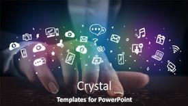  Presentation with blogger - Amazing slide set having blogger woman typing on keyboard with drawn application icons backdrop and a wine colored foreground