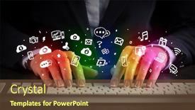  Presentation with blogger - PPT layouts consisting of blogger-woman-typing-on-keyboard background and a tawny brown colored foreground