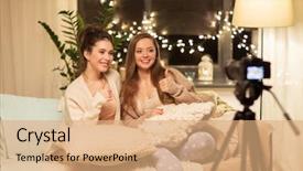  Presentation with pajama - Audience pleasing presentation theme consisting of bloggers with camera recording video backdrop and a  colored foreground