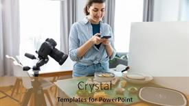  Presentation with people - PPT theme with blogging-and-people-concept-happy background and a coral colored foreground