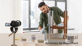  Presentation with home improvement - PPT theme having blogging-furniture-restoration-and-home background and a coral colored foreground