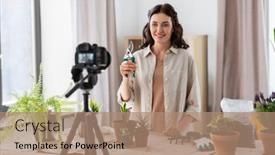  Presentation with home gardening - PPT theme enhanced with blogging-gardening-and-housework-concept background and a coral colored foreground