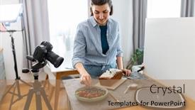  Presentation with people - PPT layouts enhanced with blogging-photographing-and-people-concept background and a coral colored foreground