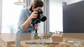  Presentation with people - Presentation theme with blogging-profession-and-people-concept background and a coral colored foreground