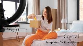  Presentation with technology - Theme featuring blogging-technology-and-people-concept background and a coral colored foreground