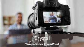 Presentation with recording - Beautiful presentation design featuring blogging videoblog and people concept - camera recording indian male blogger making video review of computer keyboard at home backdrop and a dark gray colored foreground