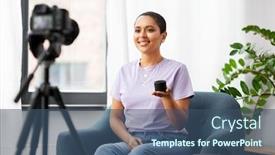  Presentation with smart home - Beautiful presentation design featuring blogging-videoblog-and-people-concept backdrop and a ocean colored foreground