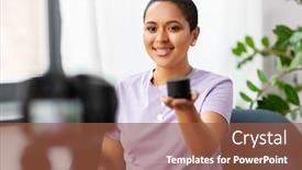  Presentation with smart home - Presentation theme featuring blogging-videoblog-and-people-concept background and a tawny brown colored foreground