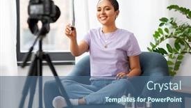  Presentation with cosmetics beauty - Beautiful slide set featuring blogging-videoblog-and-people-concept backdrop and a ocean colored foreground