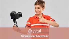  Presentation with video-background - Presentation theme enhanced with blogging-videoblog-and-people-concept background and a coral colored foreground