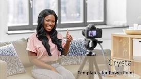  Presentation with african people - Cool new PPT theme with blogging-videoblog-and-people-concept backdrop and a coral colored foreground