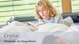  Presentation with storybook - Beautiful slide set featuring blond-boy-reads-concentrated backdrop and a light gray colored foreground