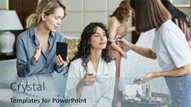  Presentation with makeup artist - Theme enhanced with blond-bridesmaid-with-smartphone-showing background and a light blue colored foreground