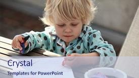  Presentation with crayons - Theme enhanced with blond caucasian girl child drawing background and a  colored foreground