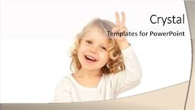  Presentation with victory - Slides with blond child doing victory sign background and a  colored foreground