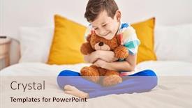  Presentation with teddy bear - Slide set with blond-child-hugging-teddy-bear background and a  colored foreground