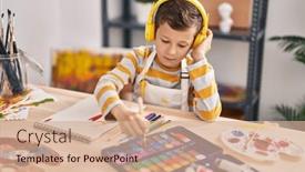  Presentation with music studio - Presentation featuring blond-child-listening-to-music background and a coral colored foreground