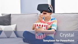  Presentation with movie - PPT layouts with blond-child-watching-movie background and a ocean colored foreground