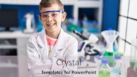  Presentation with scientist - Presentation consisting of blond-child-wearing-scientist-uniform background and a  colored foreground