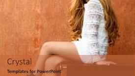  Presentation with 70s - Slides having blond children girl retro 70s with vintage wooden furniture and background background and a red colored foreground