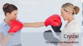  Presentation with purple brown spring - Amazing slide deck having blond colleague during boxing match backdrop and a  colored foreground