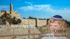  Presentation with blue eyes - Presentation theme consisting of blond curls and blue eye background and a coral colored foreground